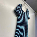 St. James Size 10-M Women's Navy-Aqua Stripe Short Sleeves Shift Dress