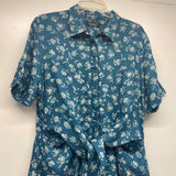 Lauren Ralph Lauren Size L Women's Blue Floral Button Up Short Slv Shirt Dress