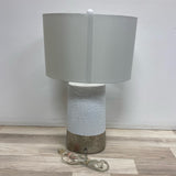 Table Top White-Silver Textured Ceramic Lamp w White Lamp Shade