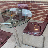 Ikea Clear-Silver Metal-GLass Round Dining Room Table & 4 Pink Acrylic Chairs