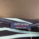 St. James Size 10-M Women's Navy-Aqua Stripe Short Sleeves Shift Dress