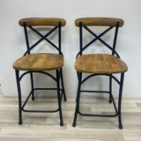 Counter Height Brown-Black Wood-Metal Stool - Set of 2
