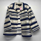 Lafayette 148 Women's Size L Blue-White Stripe Open Front Jacket