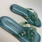 Tamara Mellon Stellaire Size 38-7.5 Women's Aqua Beaded Slide Sandals