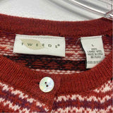 Tweeds Size L Women's Rust-Multicolor Pattern Button Up Sweater