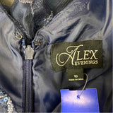 Alex Evenings Size 10-M Women's Navy Embroidered Maxi Dress