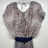 Tulle Size Xl Women's Blue-Multi Pattern Short Sleeve Dress