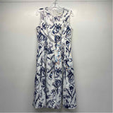 Eliza J Size 8-M Women's White-Navy Floral Fit And Flare Dress