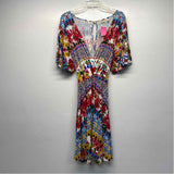 Desigual Size S Women's White-Multicolor Floral Faux Wrap Dress