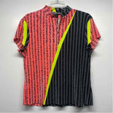 Jamie Sadock Size M Women's Peach-Multi Patchwork Zip Mock Neck Short Sleeve Top