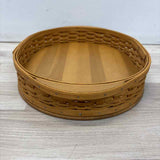 Longaberger Brown Wicker Serving Tray w Striped Blue Fabric Liner and Handles