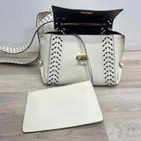 Salvatore Ferragamo Cream Leather Cutout Satchel Handbag