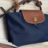Longchamp Navy-Brown Fabric Colorblock Satchel Handbag