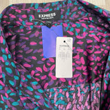 Express Size L Women's Purple-Multicolor Pattern Faux Wrap Dress