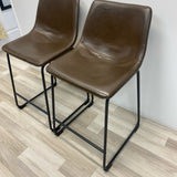 Counter Height Solid Brown Faux Leather Stool - Set of 2