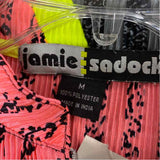 Jamie Sadock Size M Women's Peach-Multi Patchwork Zip Mock Neck Short Sleeve Top