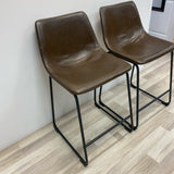 Counter Height Solid Brown Faux Leather Stool - Set of 2