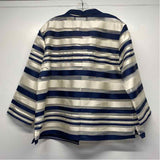 Lafayette 148 Women's Size L Blue-White Stripe Open Front Jacket