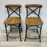 Counter Height Brown-Black Wood-Metal Stool - Set of 2
