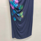 Elie Tahari Size Xl Women's Navy-Multicolor Pattern Maxi-Short Sleeve Dress