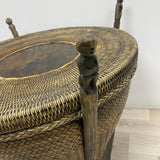 Vintage Thai Rice Handwoven Wood-Rattan Brown Side Table with Storage