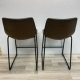 Counter Height Solid Brown Faux Leather Stool - Set of 2