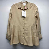 Pomander Place Size M Women's Tan Solid Button Up Shirt