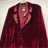 Bob Mackie Warable Art Women's Size 1X Red Embossed Beaded Button Up Jacket