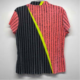 Jamie Sadock Size M Women's Peach-Multi Patchwork Zip Mock Neck Short Sleeve Top