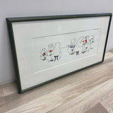 Green Wood Framed Art of Polar Bears in a Cafe by Artist Barbara Stone