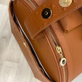 Smart Birdy Cognac Faux Leather Solid Round Suitcase