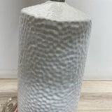 Table Top White-Silver Textured Ceramic Lamp w White Lamp Shade