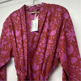 Ahimsa Women's Red-Pink Pattern Belted Short Robe