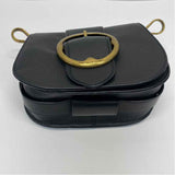 Polo by Ralph Lauren Black Leather Pebbled Crossbody Saddle Handbag