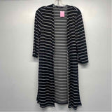 Mariel Size S-M Women's Black-White Stripe Maxi-Open Front Long Sleeve Top