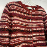 Tweeds Size L Women's Rust-Multicolor Pattern Button Up Sweater