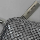 Olga Berg Silver Mesh Shimmer Clam Shell Clutch