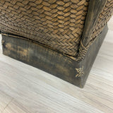 Vintage Thai Rice Handwoven Wood-Rattan Brown Side Table with Storage