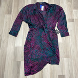 Express Size L Women's Purple-Multicolor Pattern Faux Wrap Dress