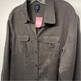 Blue Saks Fifth Ave Size Xl Women's Dark Gray Tweed Button Up Blouse