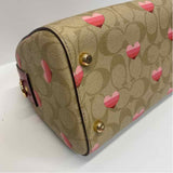 Coach Tan-Pink Signature Leather Shoulder Handbag