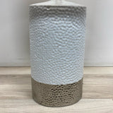 Table Top White-Silver Textured Ceramic Lamp w White Lamp Shade