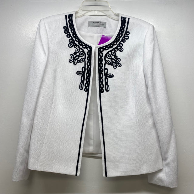 Tahari Arthur Levine Women's Size 12-M White-Black Solid Single button  Jacket