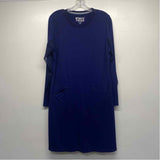 IBKUL Size L Women's Blue Solid Long Sleeve Dress