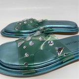 Tamara Mellon Stellaire Size 38-7.5 Women's Aqua Beaded Slide Sandals