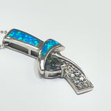 Sterling silver necklace with ribbon shape pendant blue opal and cubic zirconia