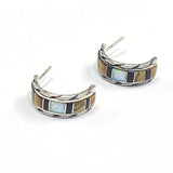 Sterling Silver hoop opal, tiggers eye and black onyx set in sterling earrings