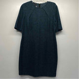 St. John Size 14-L Women's Black-Teal Tweed A Line Dress