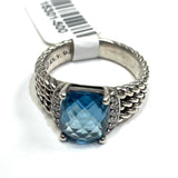 David Yurman Petite Wheaton Ring w Hampton Blue Topaz and Pave Diamonds Size 6.5