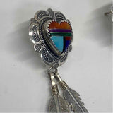 Silver-Multicolor Sterling Silver Heart Shape Southwestern Earrings